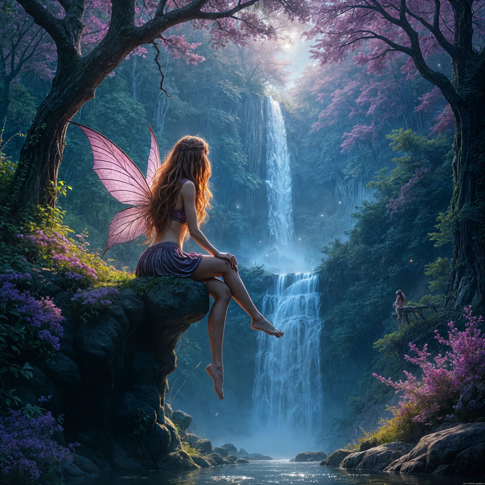 Enchanted Faerie Basks in Vibrant Waterfall Glow