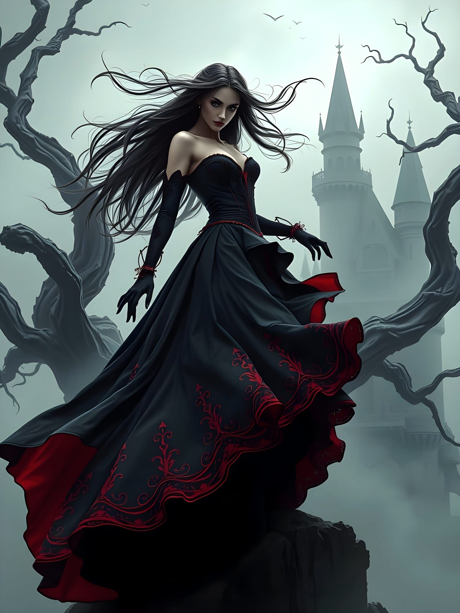 Gothic Vampire Carmilla in Immersive 8K Matte Painting