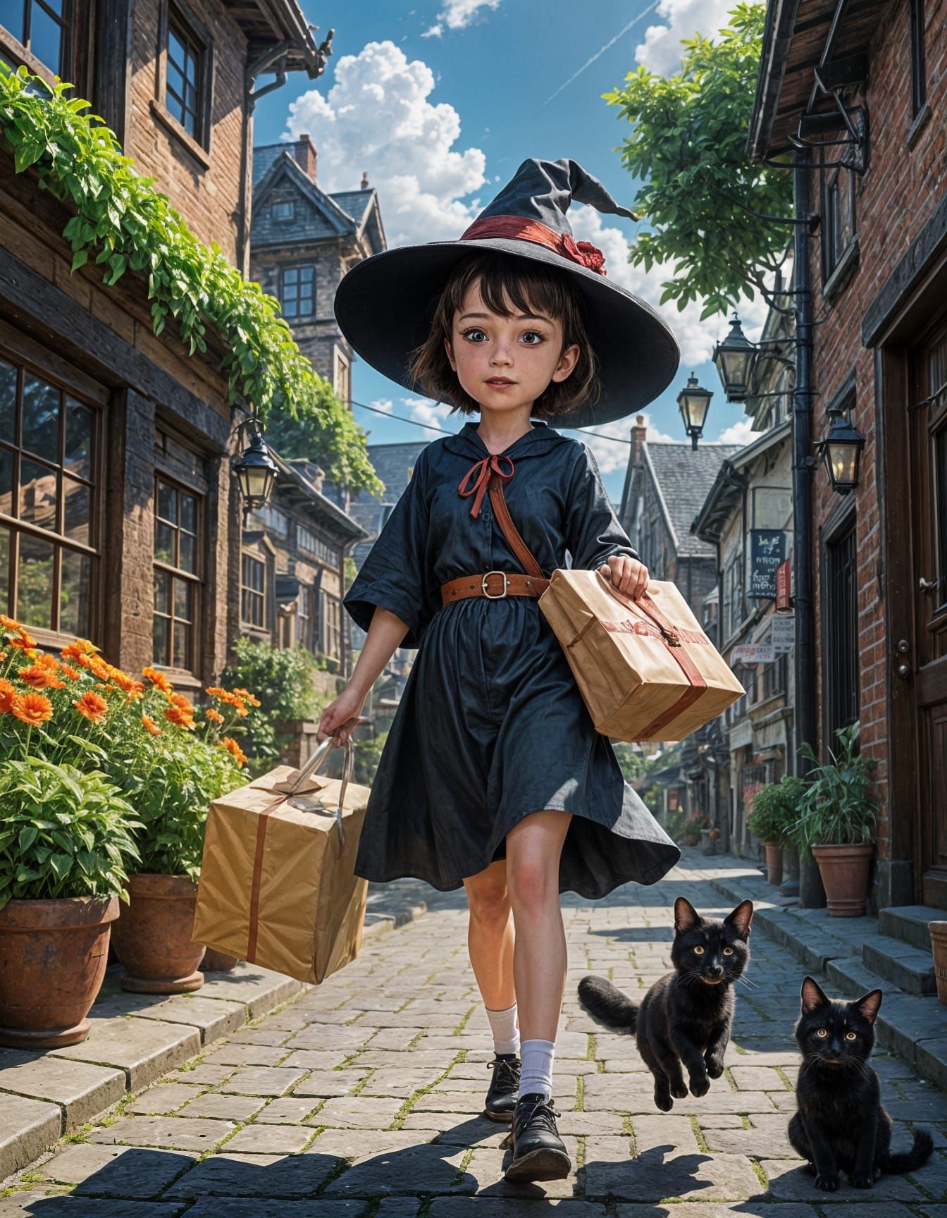 Kiki Soars with Witch Broom in Photorealistic Anime Art