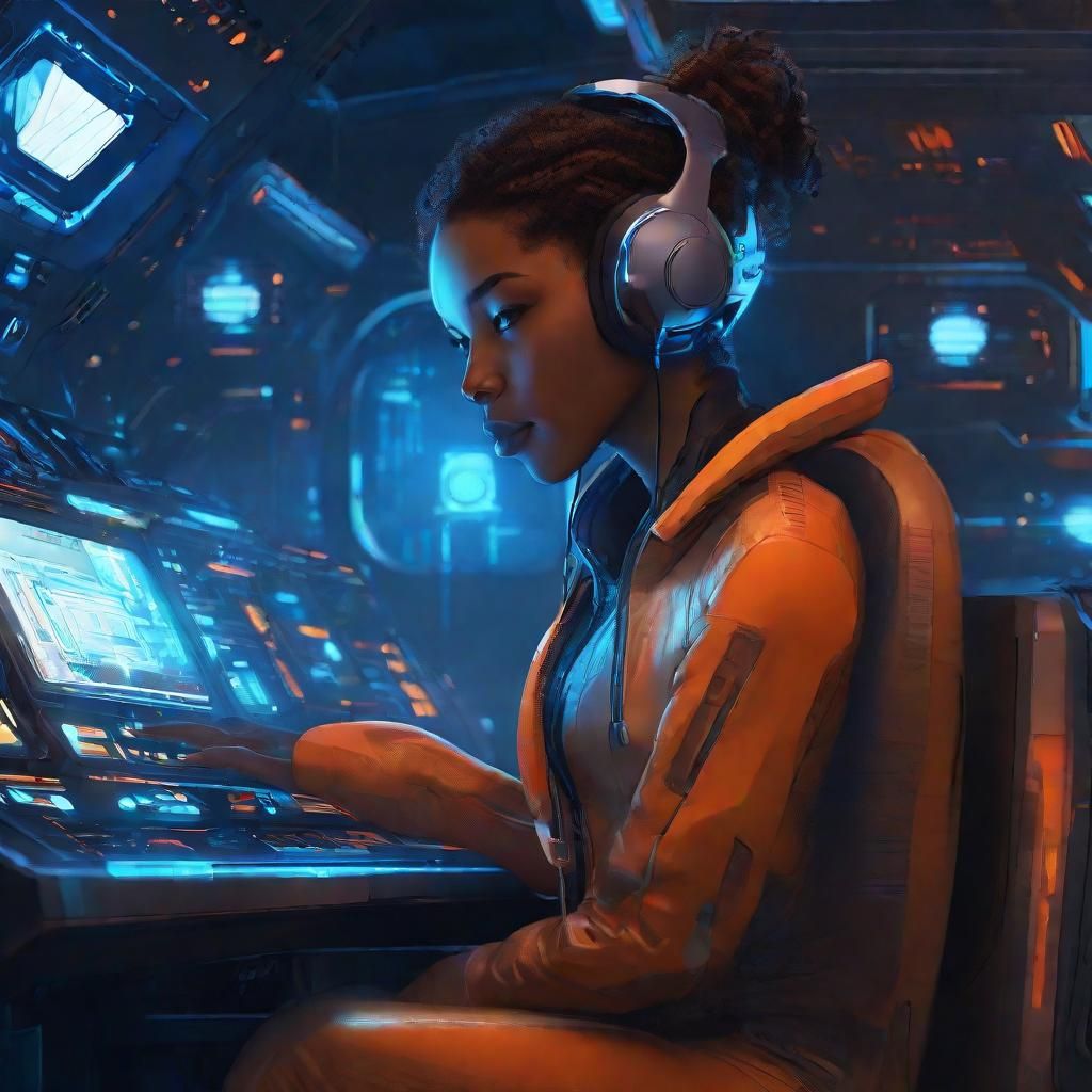 Deaf Star with Apple Earbuds in Sci-Fi Portrait