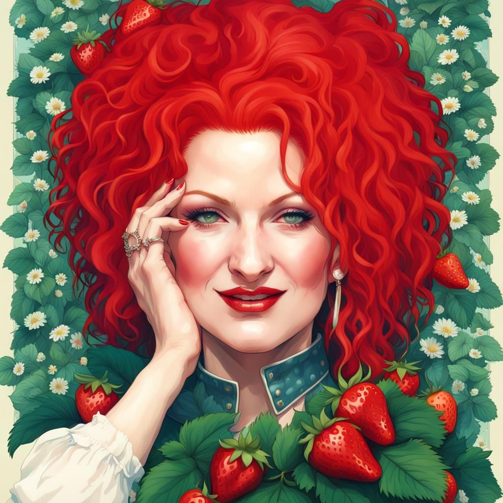 Cyndi Lauper in Strawberry Field, Hyperdetailed Portrait