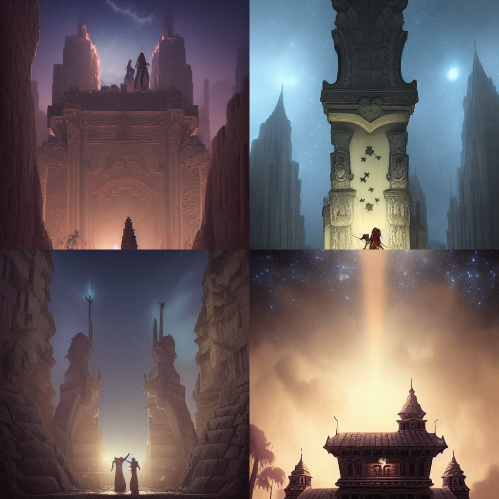 Jakarta Carvings at Dusk: Dark Fantasy Concept Art