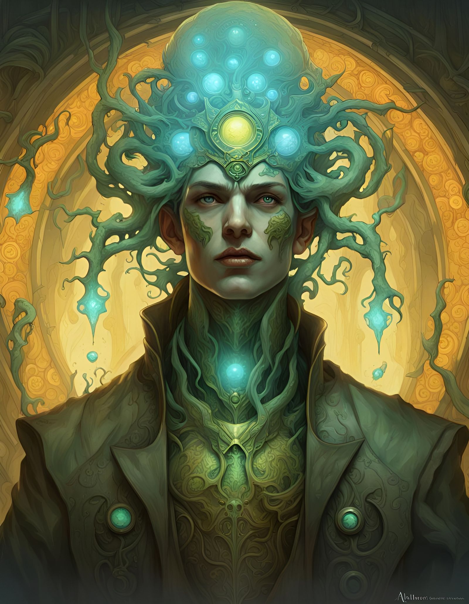 Simic Ooze Warlock in Art Nouveau Style