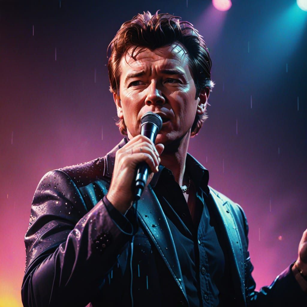 Rick Astley Singing On Stage in 1980s Concert Photography St...