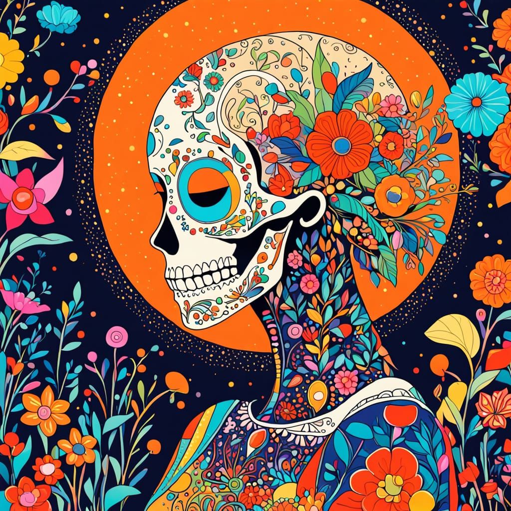 Surreal Abstract Beige Face with Vibrant Elements