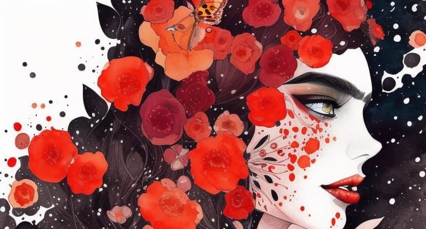 Elegant Goddess in Colorful Watercolor Illustration