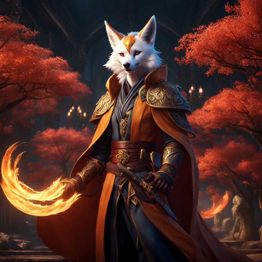 Male Kitsune Enchanter in Fantasy Art Style