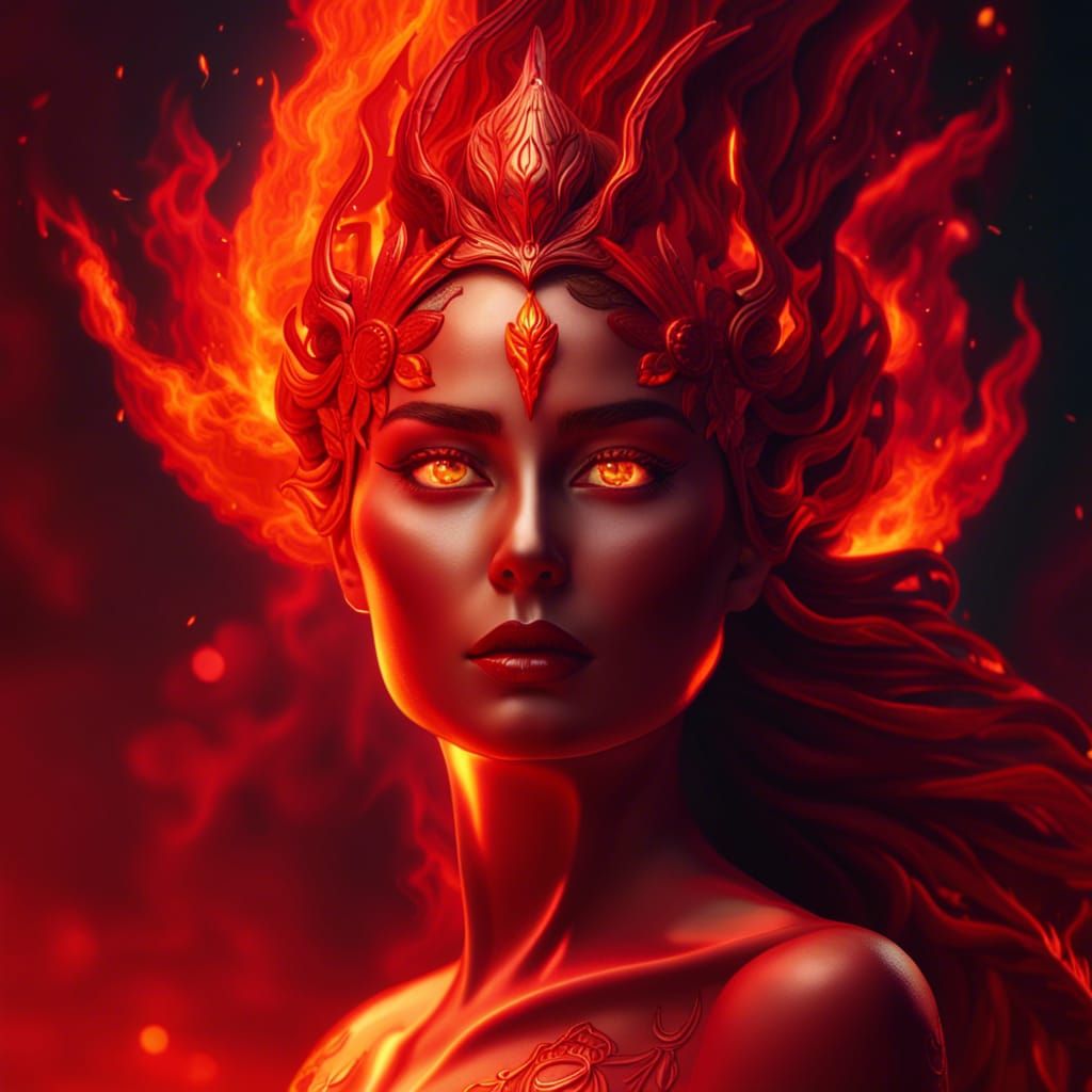 Alluring Fire Goddess Near Volcano in 8K