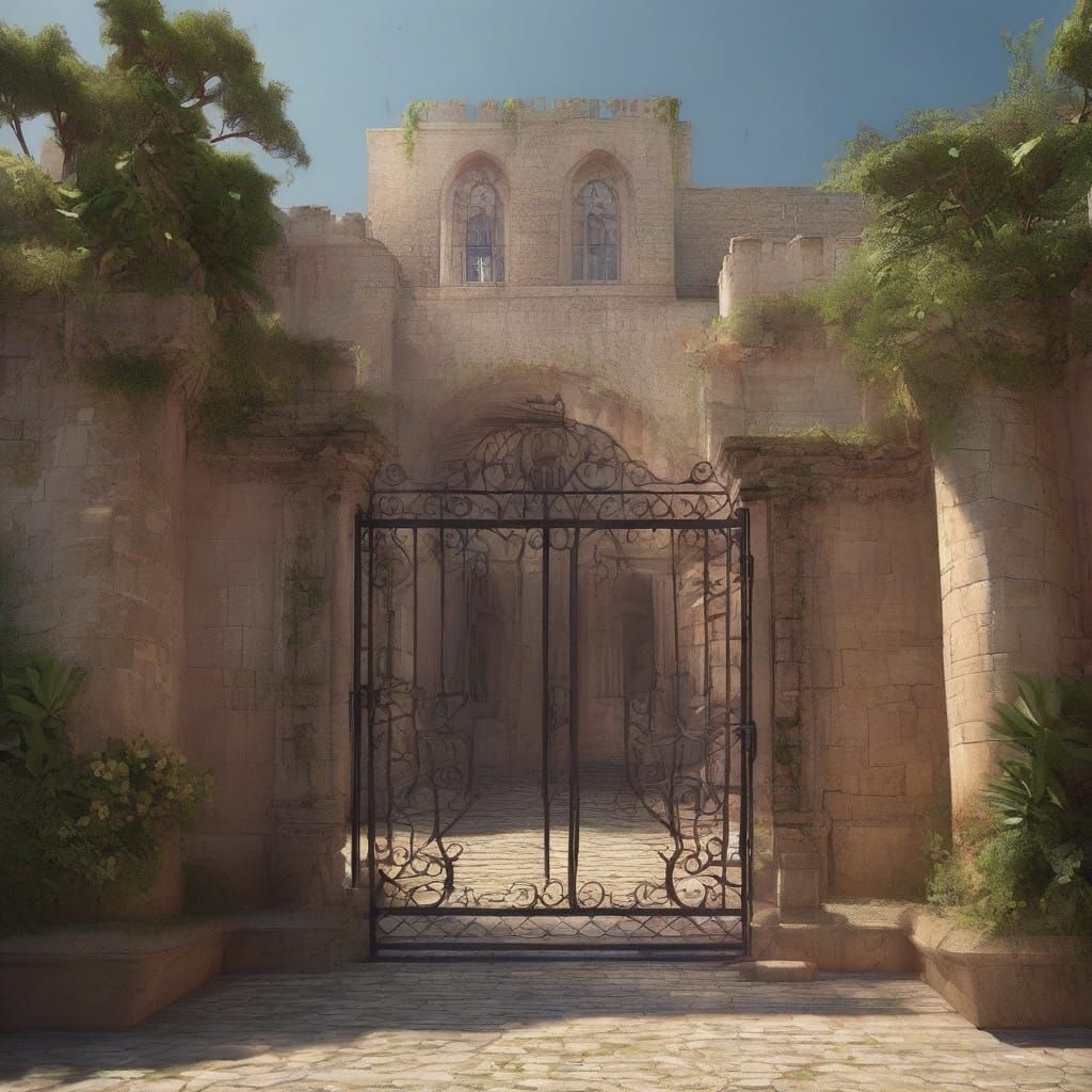 Italian City Fortress with Romanesque Church at Dawn