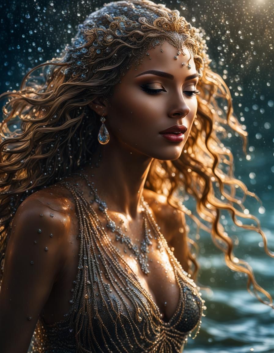 Detailed Sea Nymph Portrait Emerging from the Sea