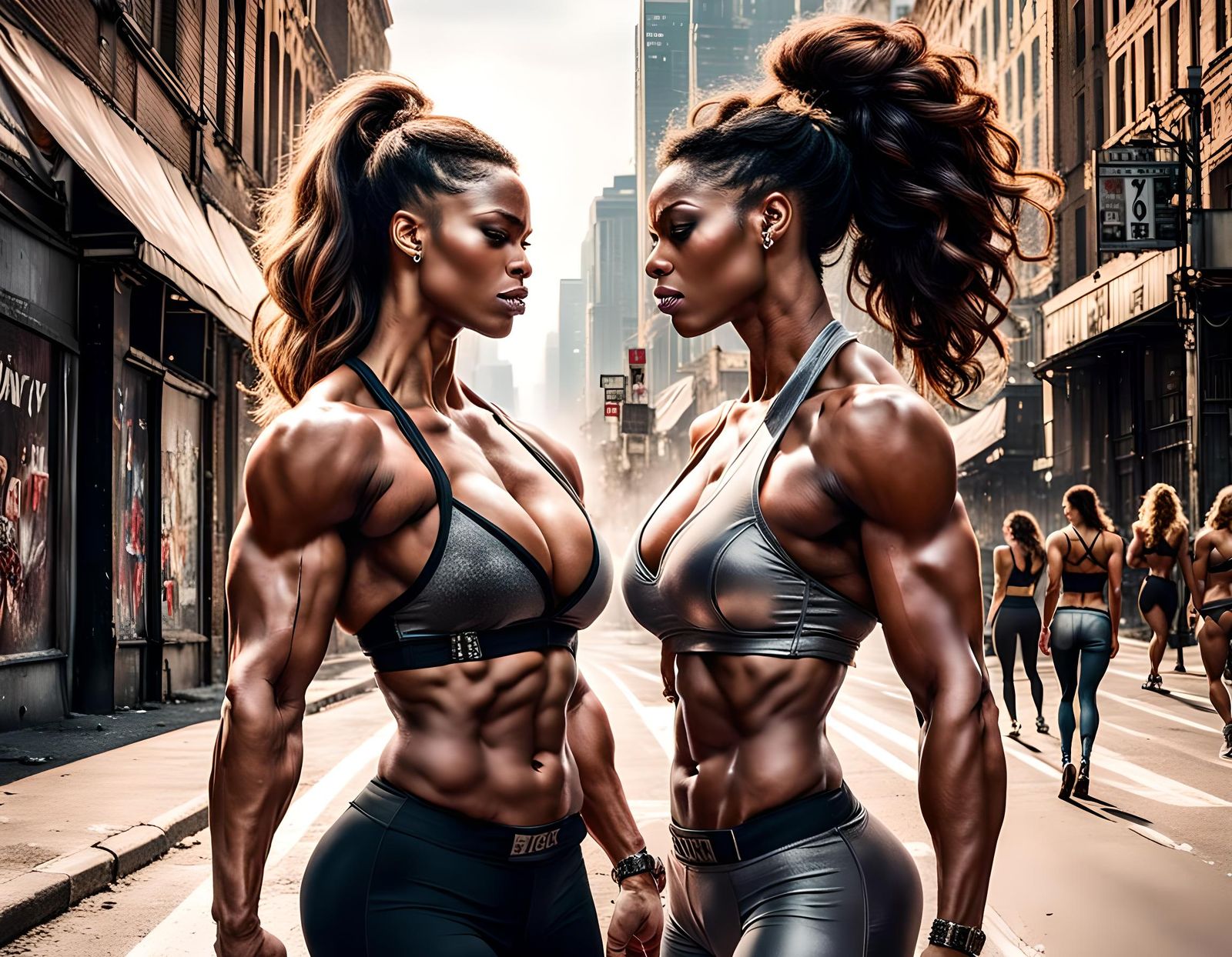 Intense Staredown Between Muscular Rivals