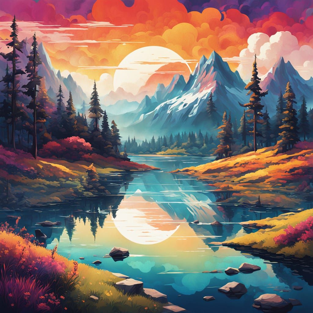 Golden Hour Landscape in Vibrant Digital Style