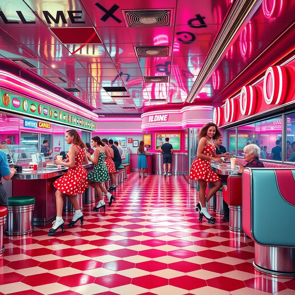 Retro 1960s Diner Scene in Pop Art Style
