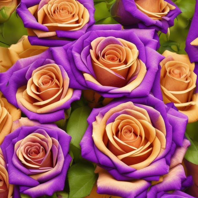 Golden and Purple Roses in Vivid Color