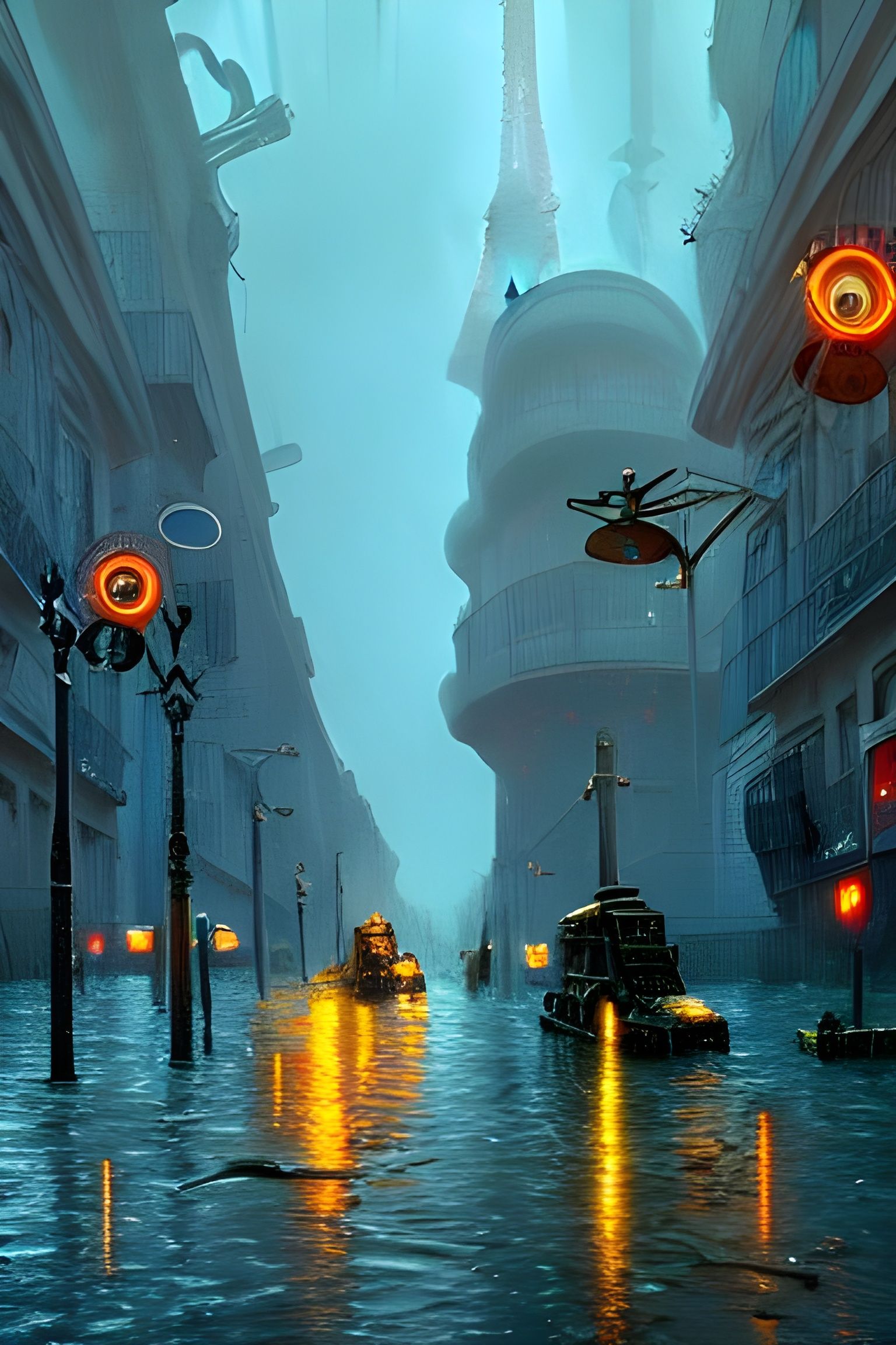 Flooded Post-Apocalyptic Paris in Art Nouveau Style