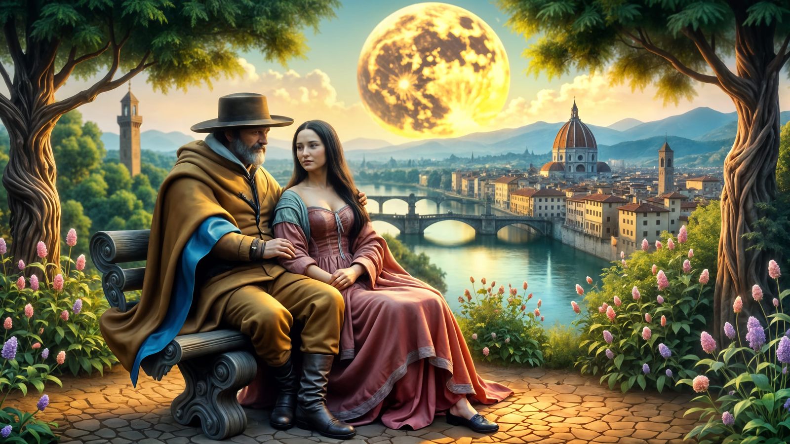 Leonardo da Vinci and the Mona Lisa Under a Silver Moon