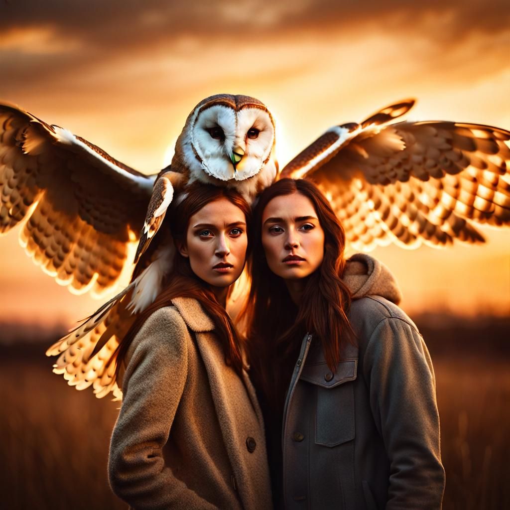 Barn Owl Photobomb in Surrealist Portrait