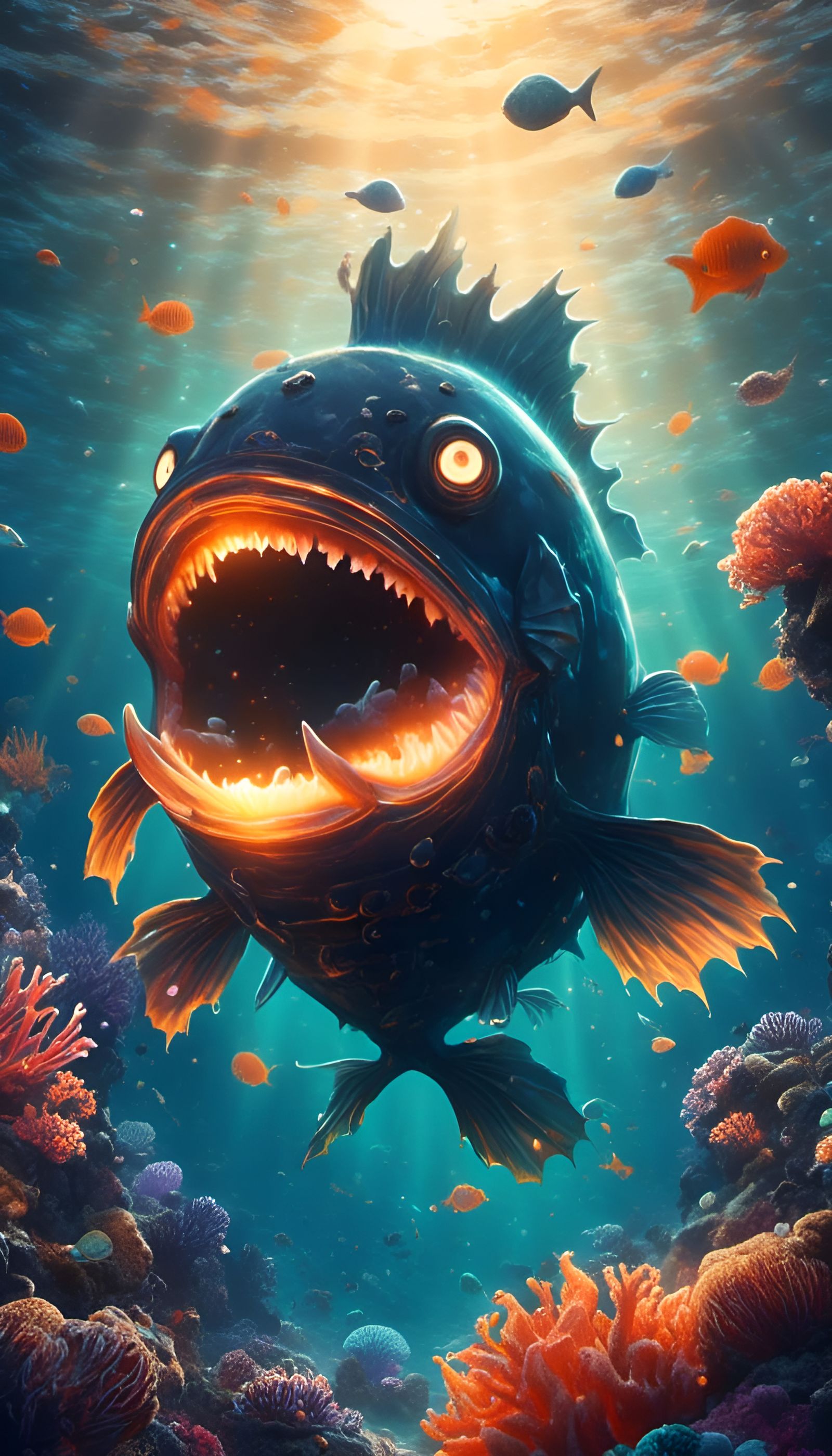 Bioluminescent Kawaii Anglerfish with Lantern Illustration