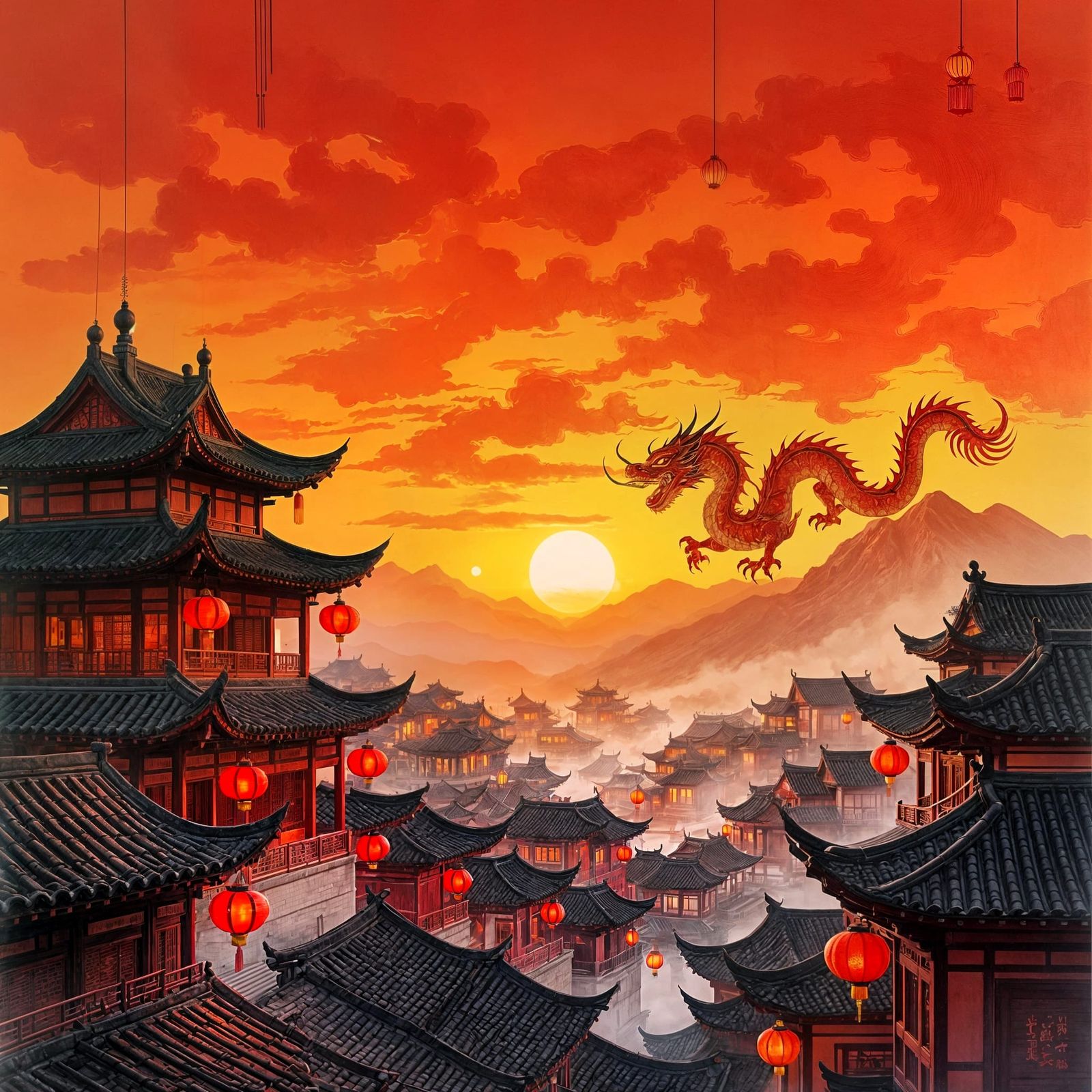 Fiery Chinese New Year Dragon, Oil Painting