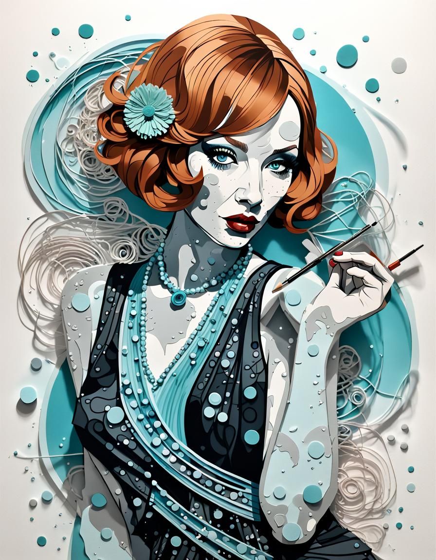 Abstract Caricature in Expressionist Alcohol Ink Style