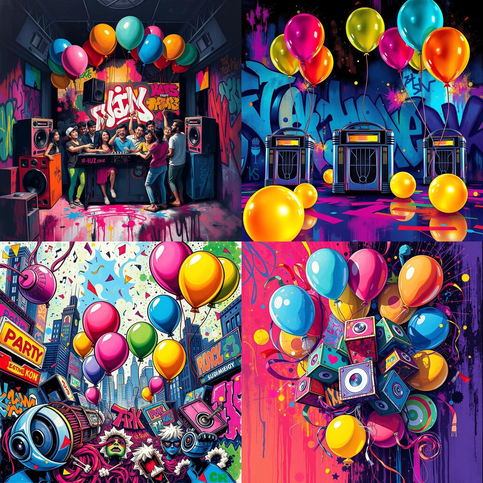Party Flyer with Music Boxes in Graffiti Art Style