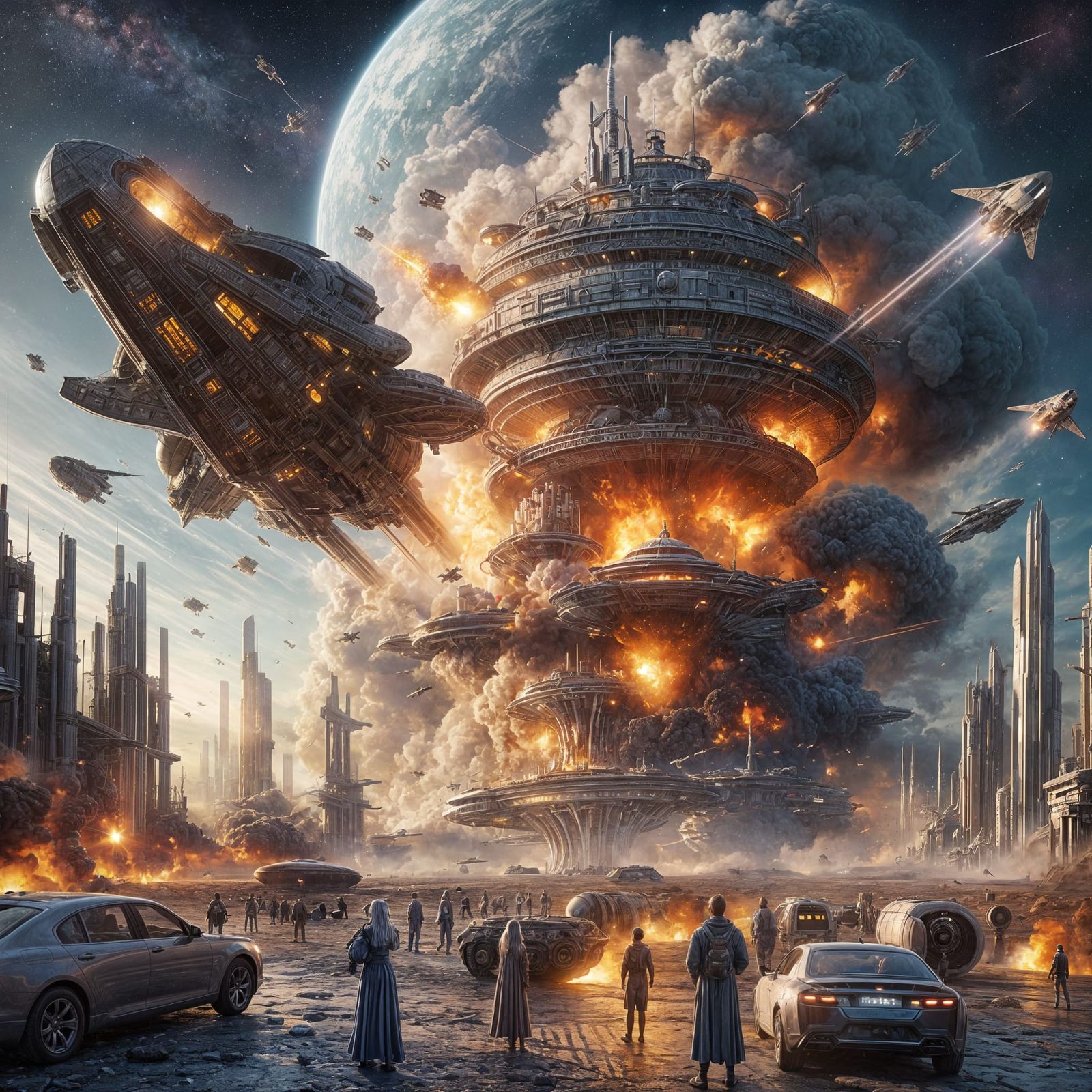 Spaceship Crash in Advanced Metropolis