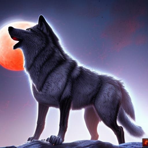 Wolf Howling at Blood Moon in Matte Painting