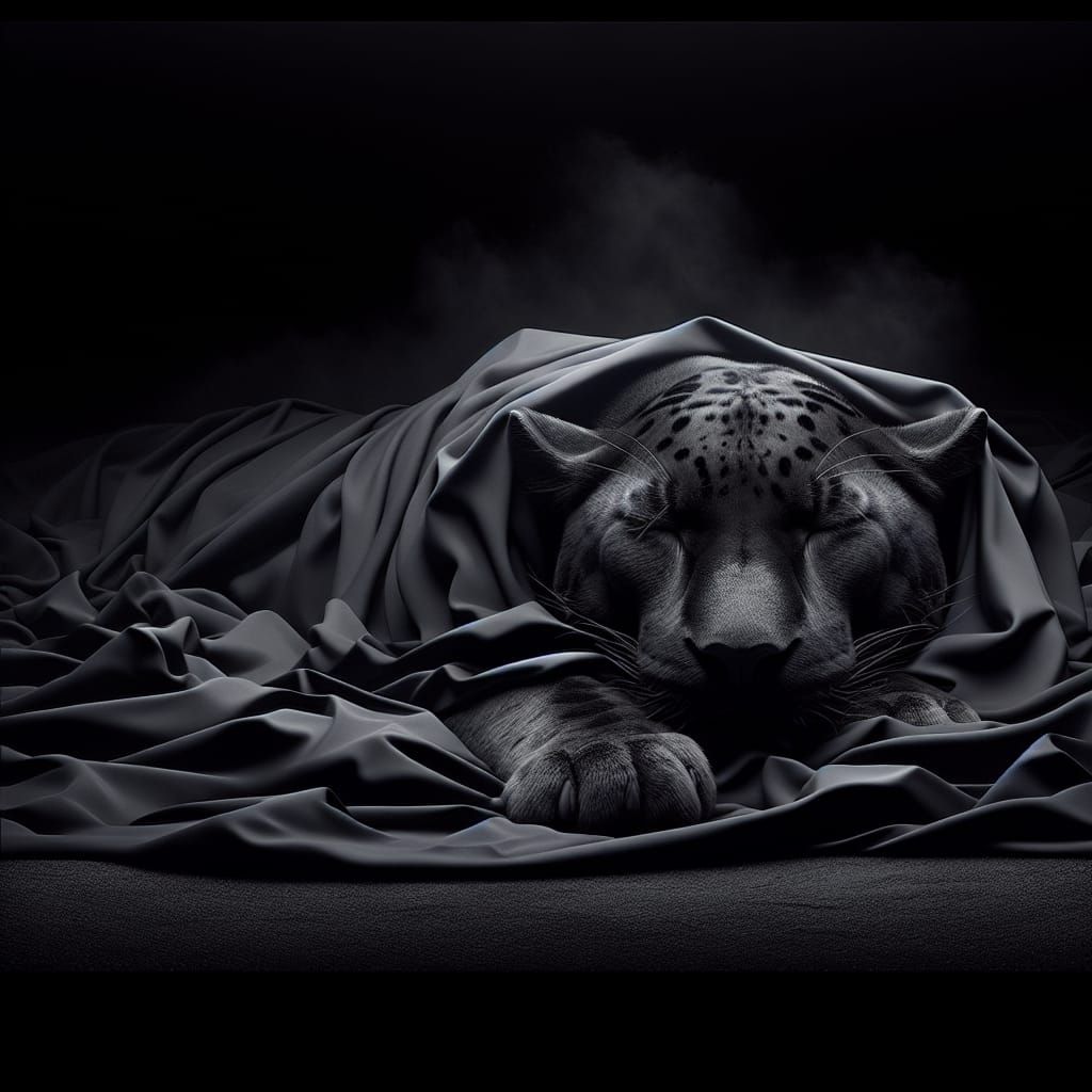 Monochrome Sleeping Panther in Moonlight: Matte Painting