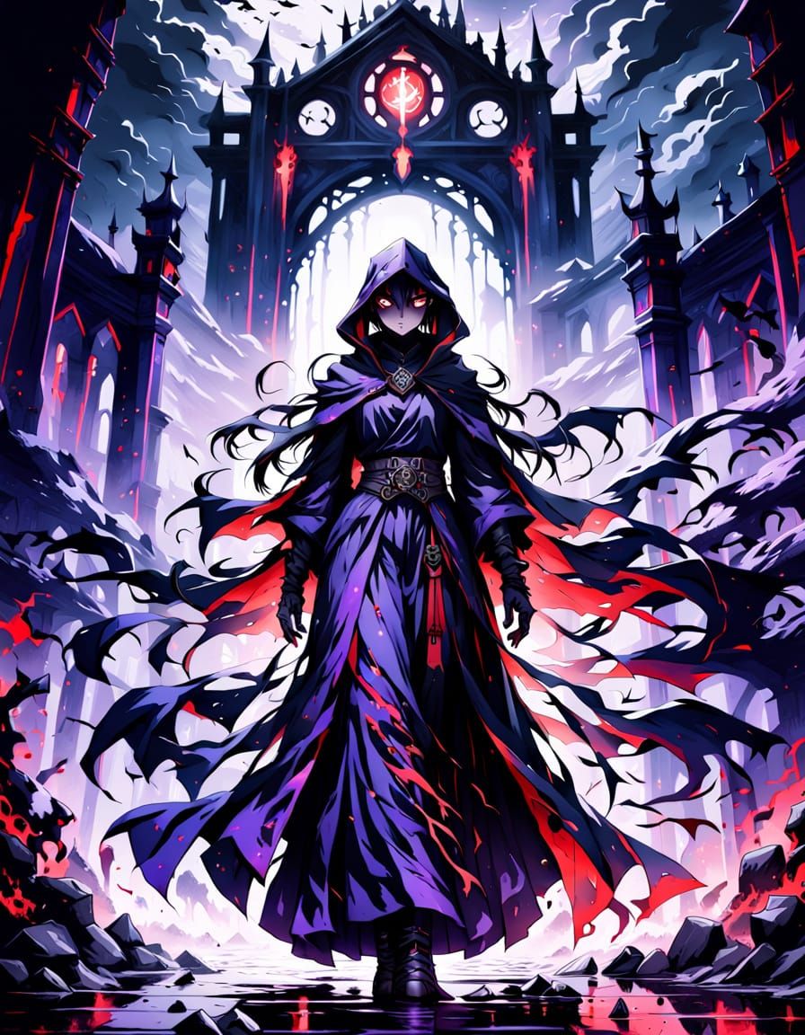 Wraith Queen Nyxora in Dark Anime Style