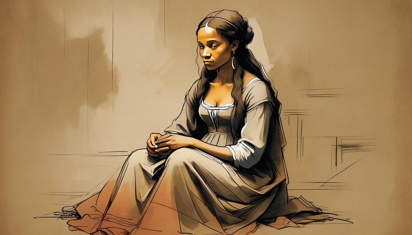 Renaissance Sketch of a Solitary Woman in Dim Light