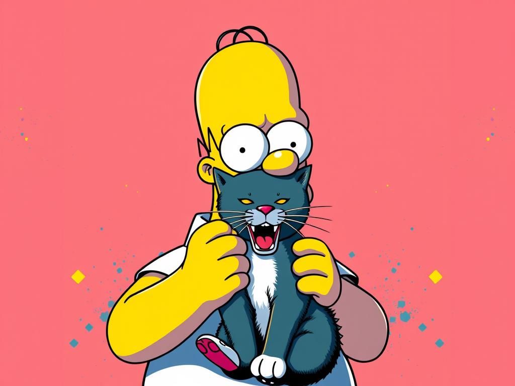Homer Simpson Eats a Cat in Pop Art Style