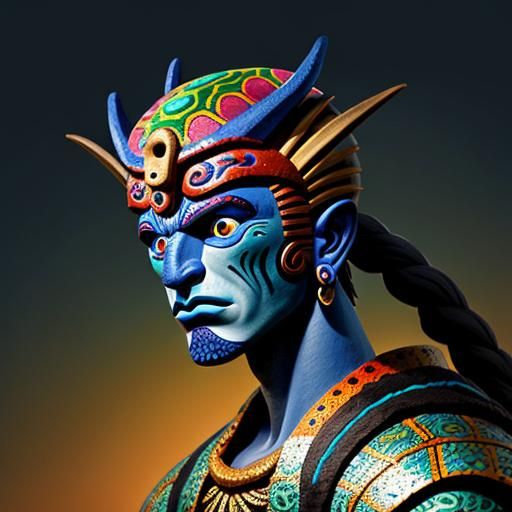 Achilles' Face in Vibrant Alebrije Style