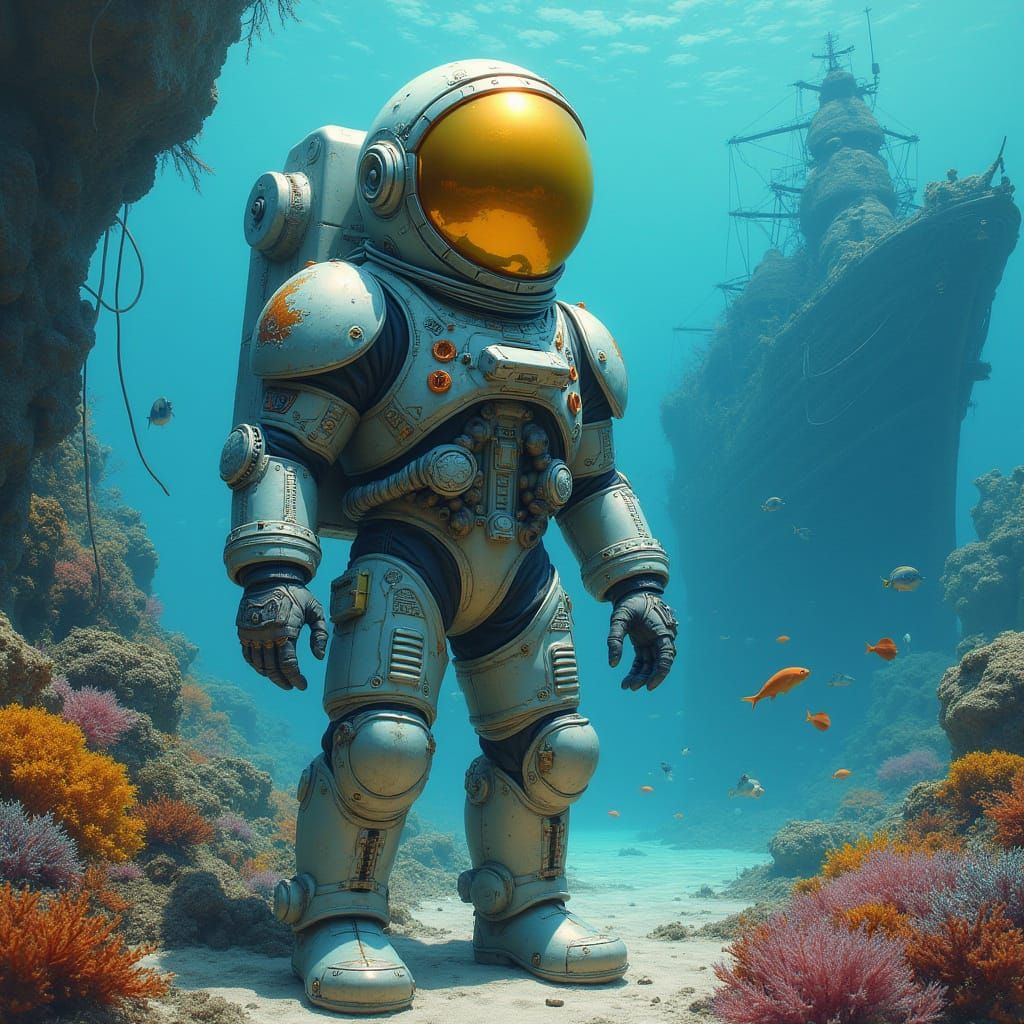 Astronaut Amidst Underwater Wonders