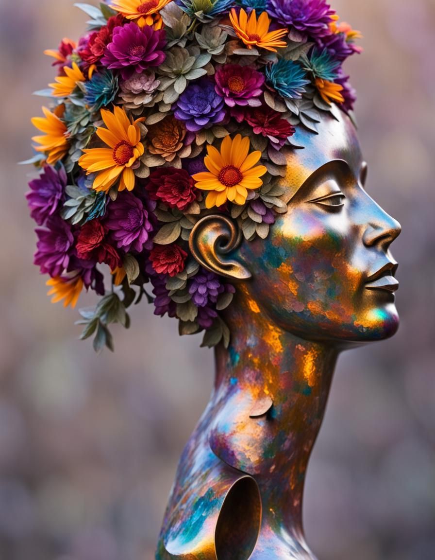 Metalwork Sculpture with Illuminated Flower Crown