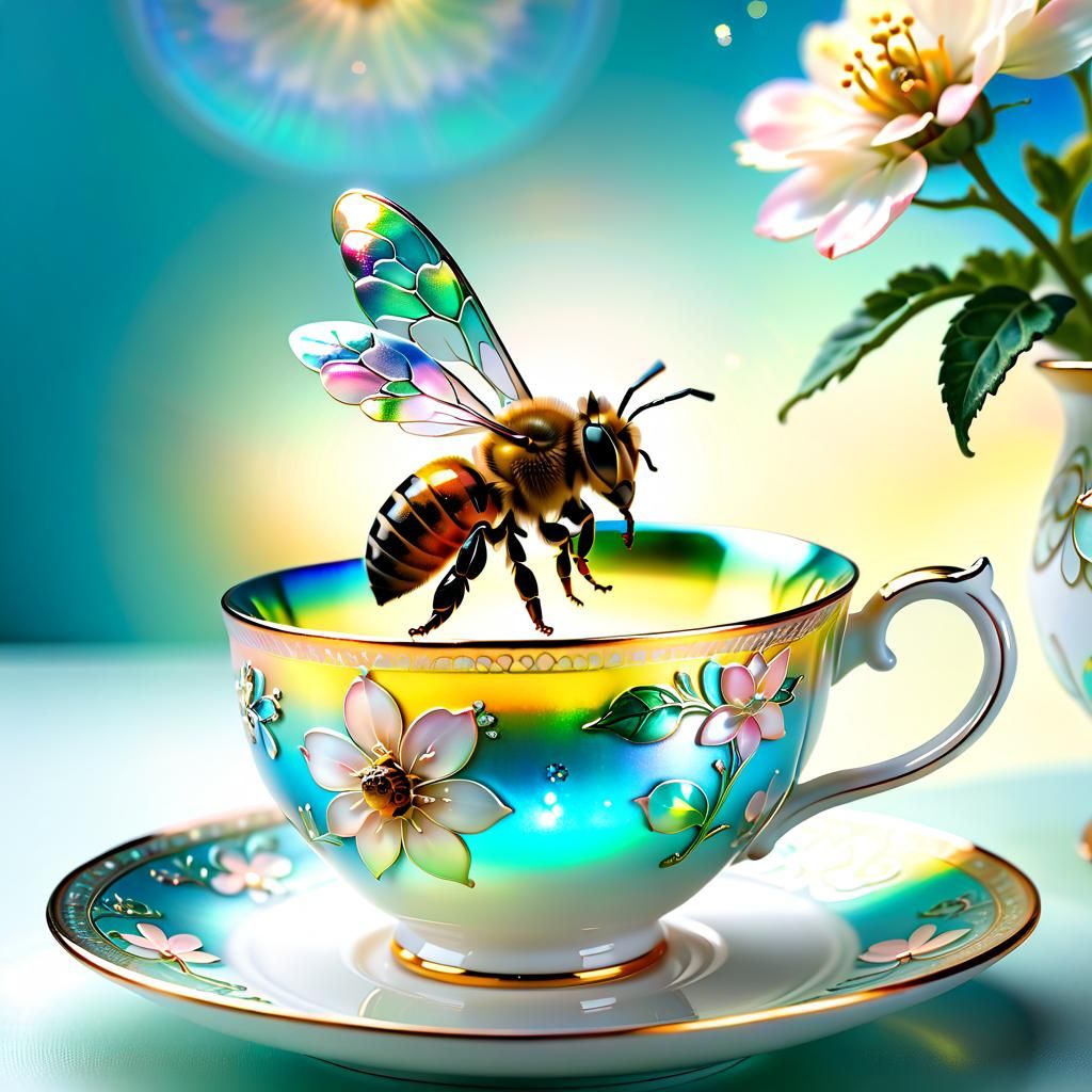 Honeybee on Teacup: Art Nouveau Fantasy Illustration