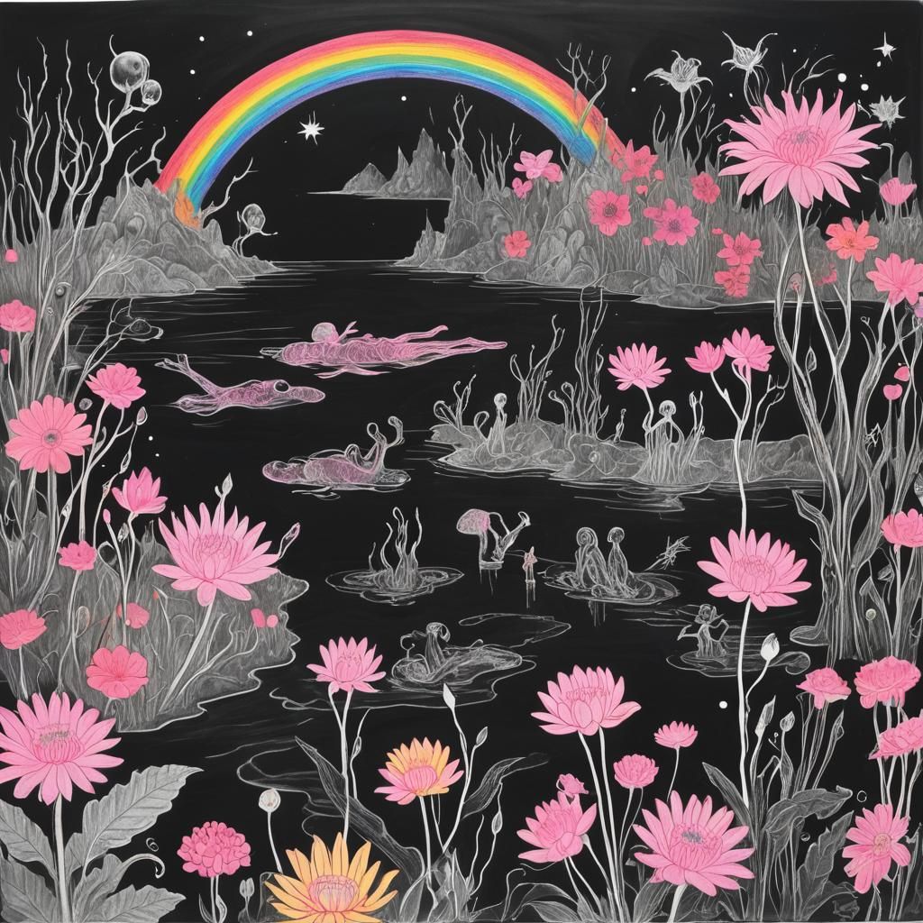 Kids Crayon drawing of the underworld  ,surreal (child's dra...