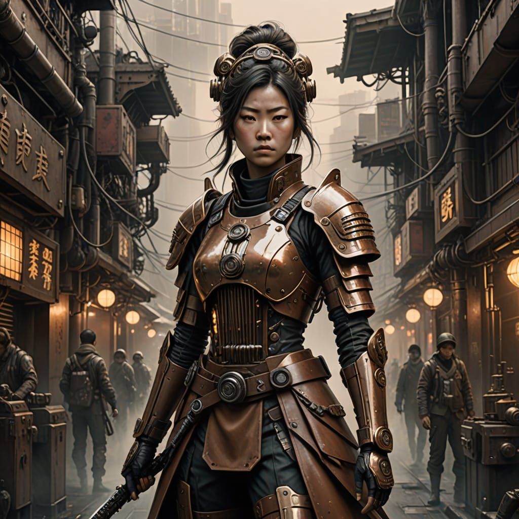 Steampunk Warrior in Industrial Japan