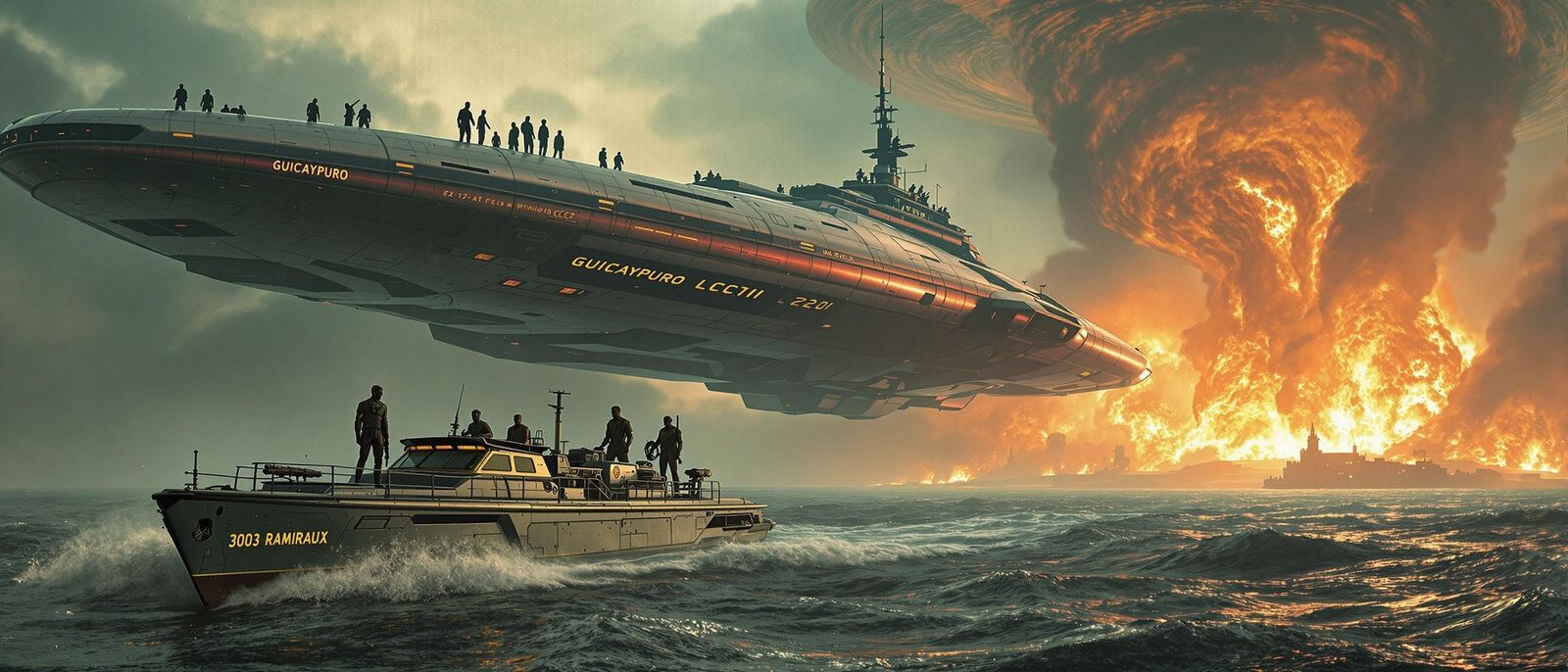 Epic Warship Battles Alien Mothership in Turbulent Oceanic S...