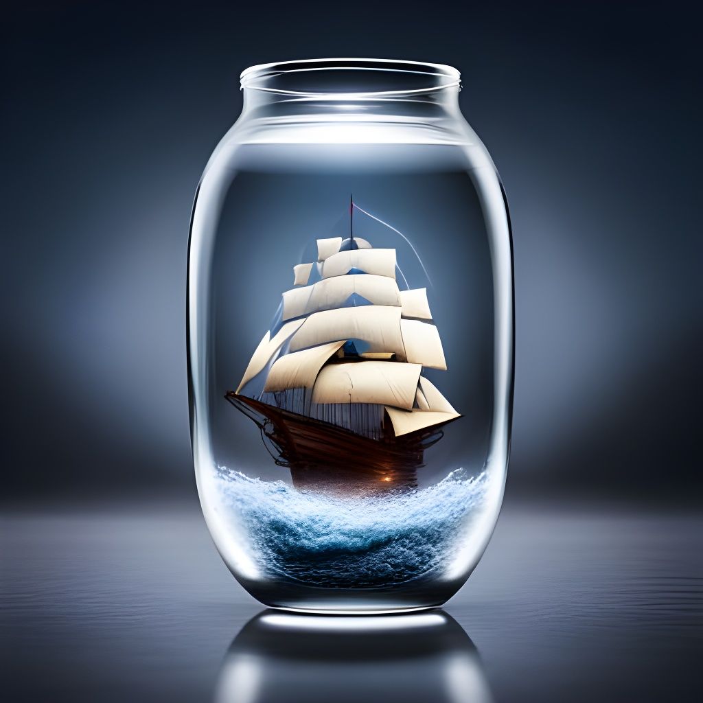 Ship in a Bottle with Lightning Storm