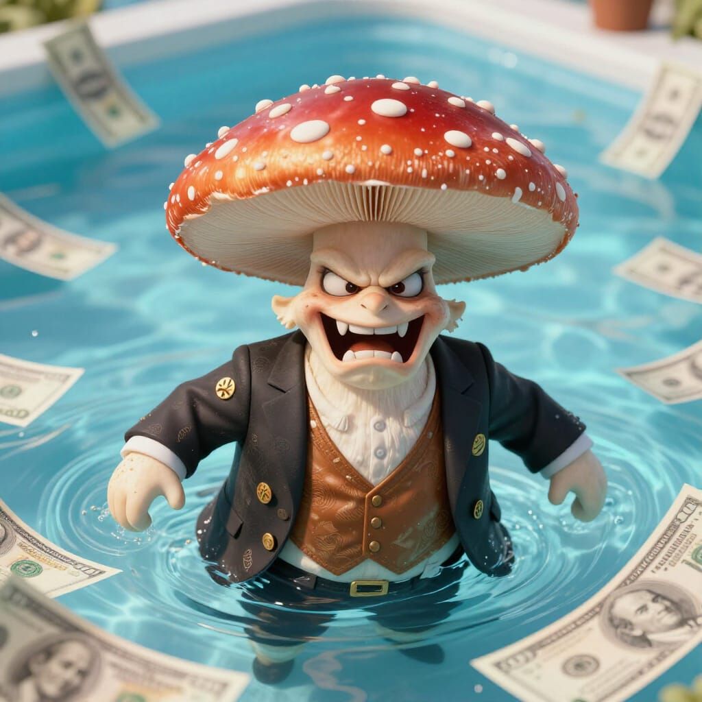 Mushroom Billionaire Swimming in Money Pool