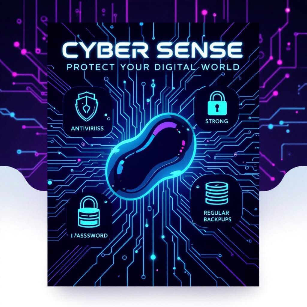Futuristic Cyber Security Poster with Neon Icons