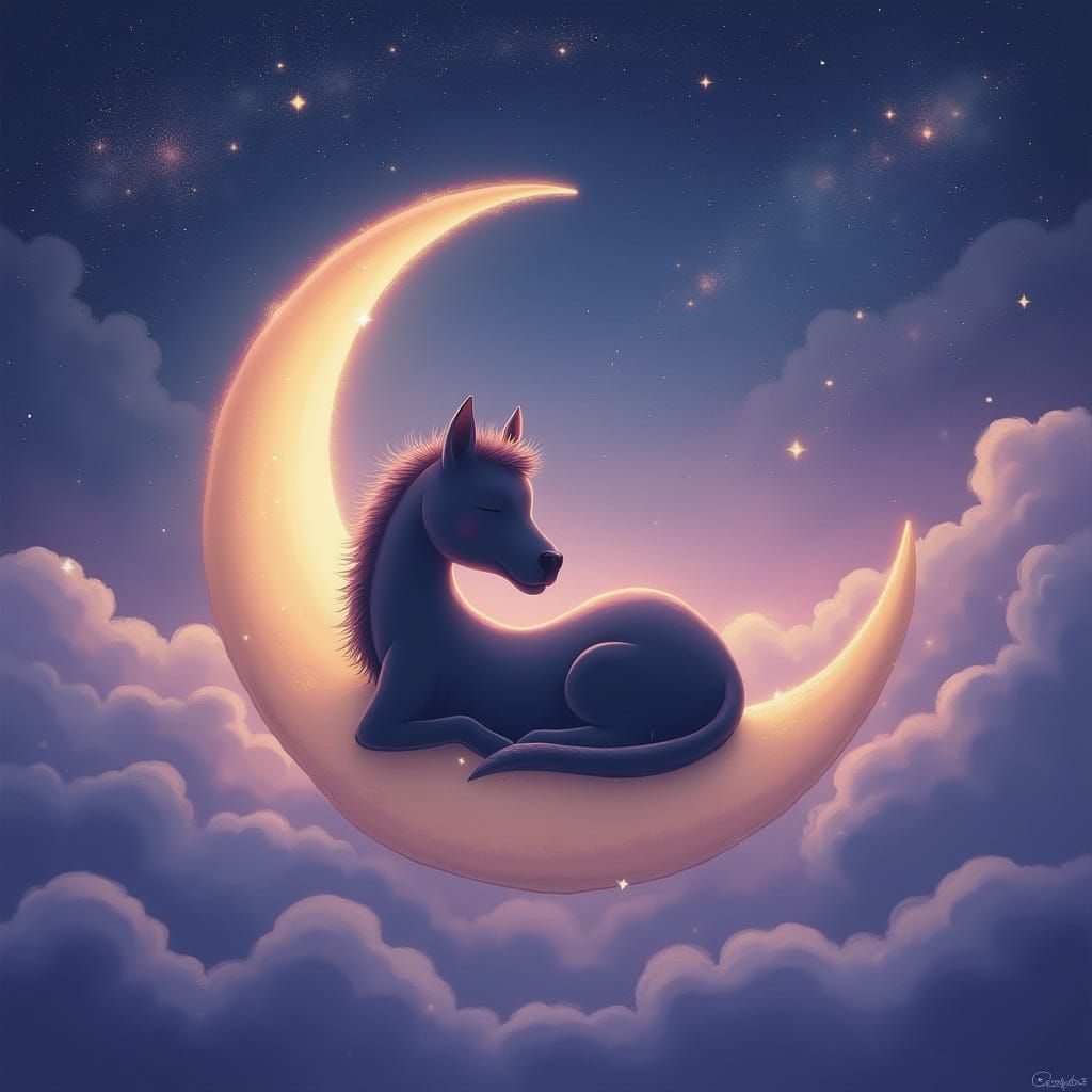 Dreamy Crescent Moon Silhouette in Magical Realism Style