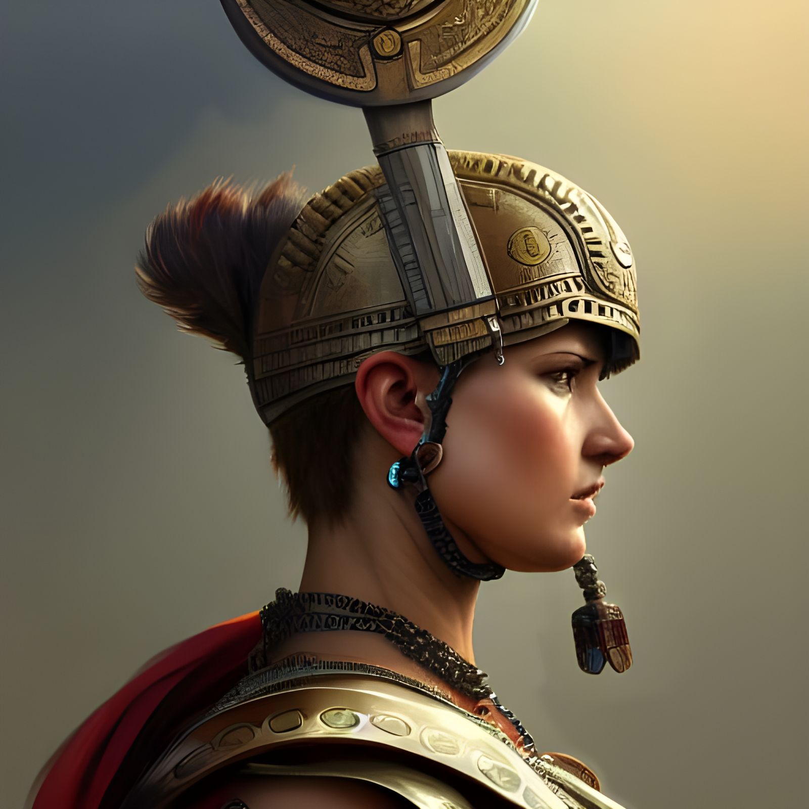 Detailed Portrait of a Female Roman Centurion