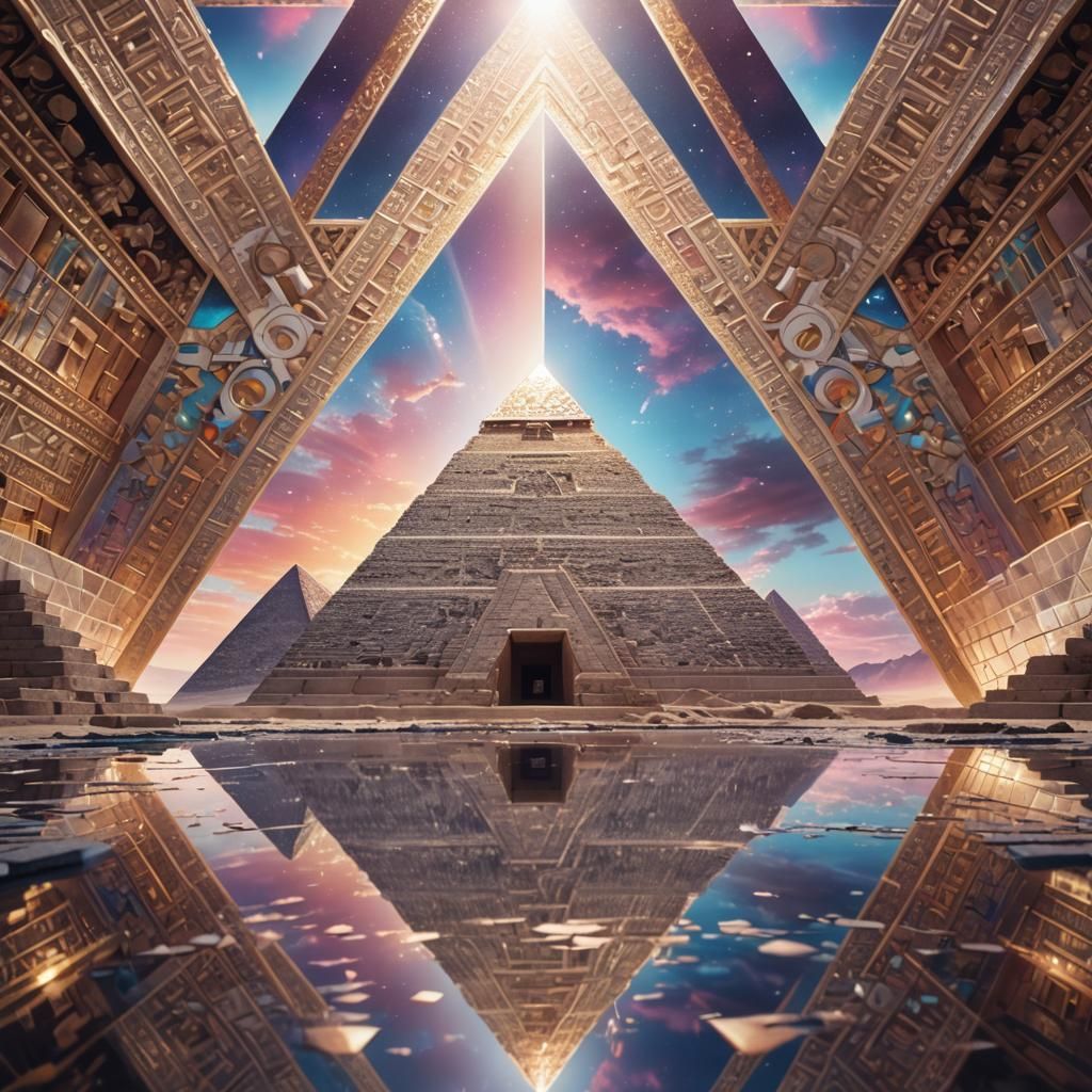 Mystical Mirror Reflects Gleaming White Pyramid