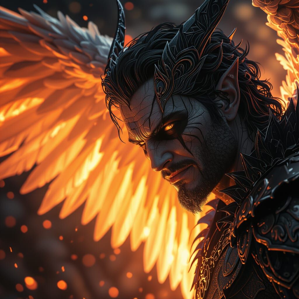 Fallen Angel's Vengeful Gaze in Dark Fantasy Style