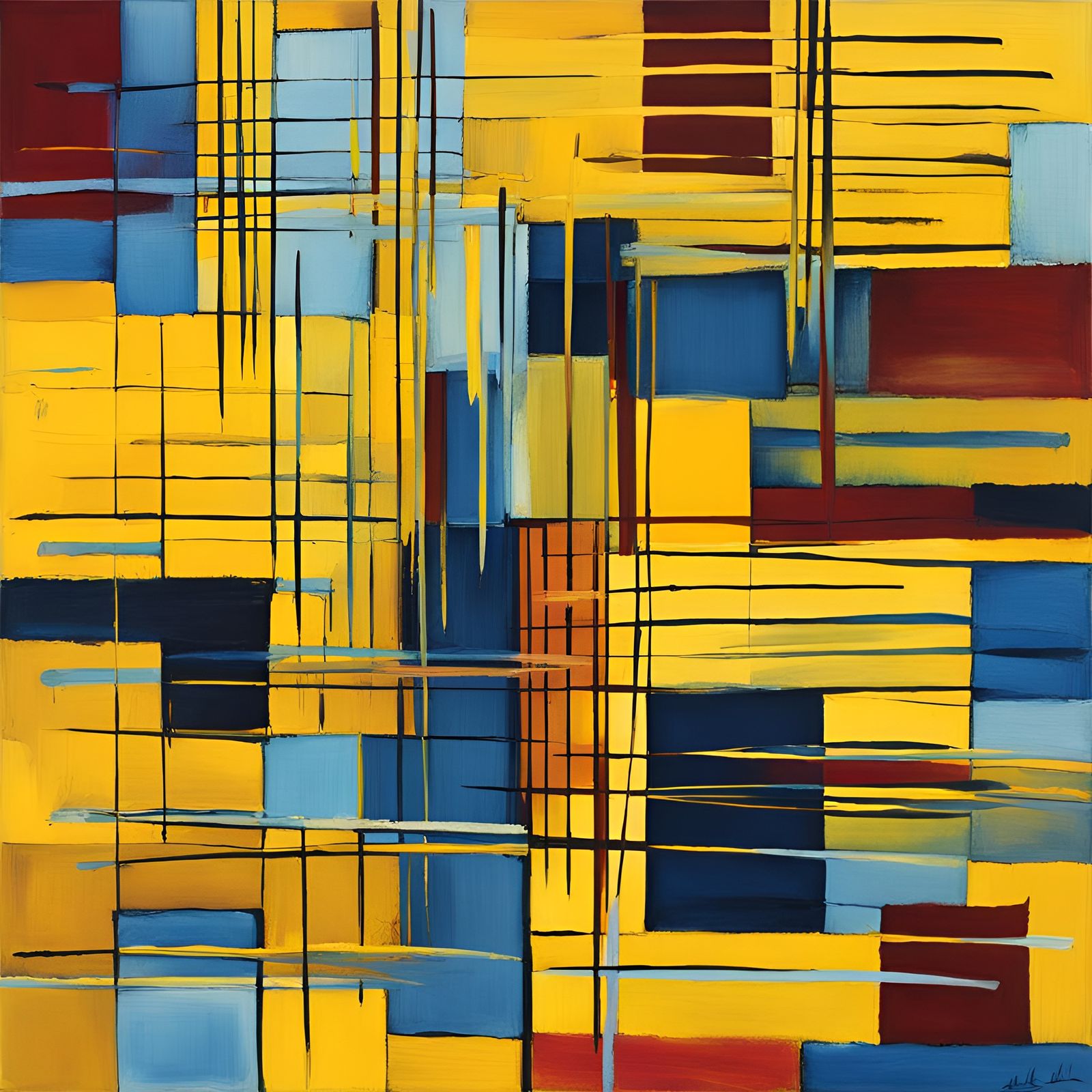 Abstract Impressionism: Yellow Lines and Circles