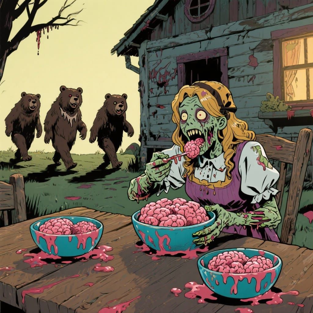 Zombie Goldilocks Eats Brains in Cottage with Bears