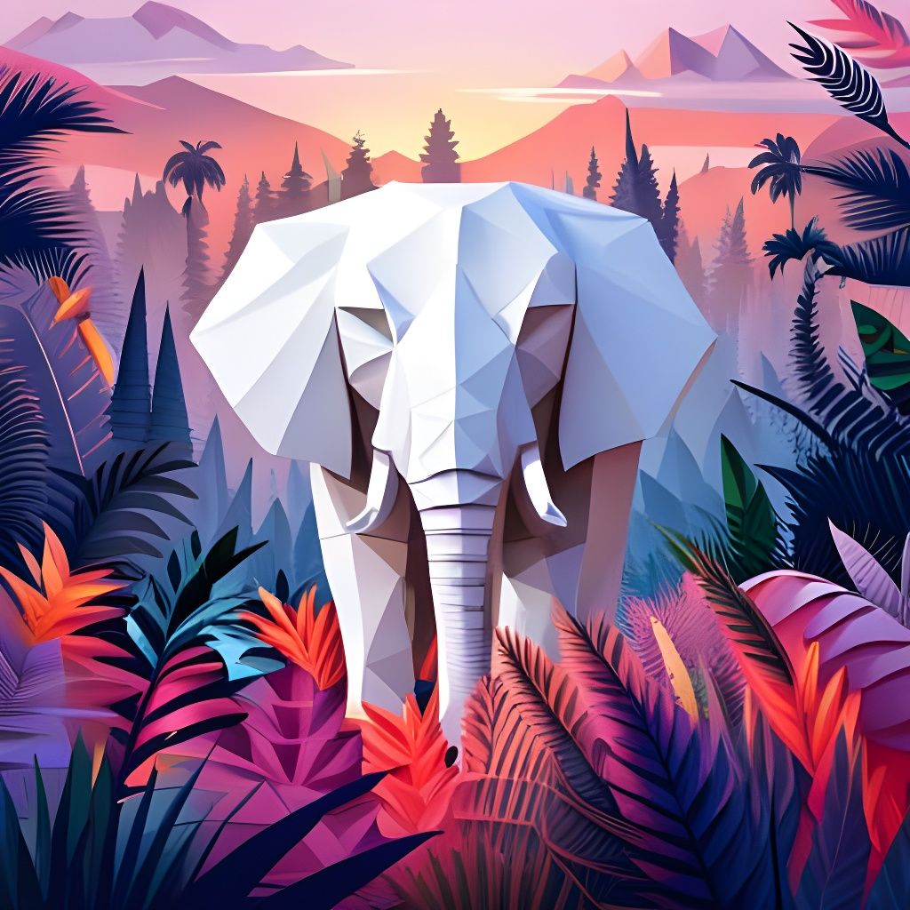 White Paper Elephant Sculpture in Jungle