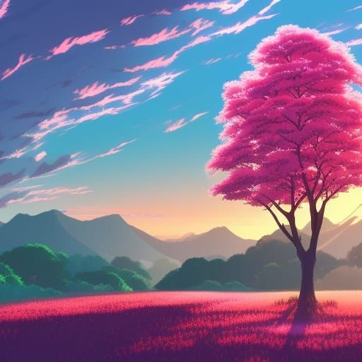 Pink tree in field