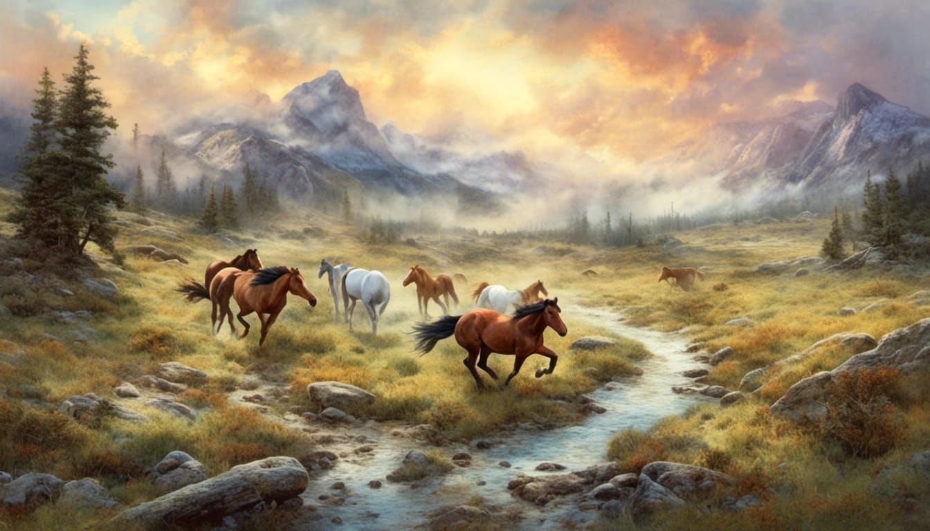 Wild Horses Running Free: Watercolour Fantasy Portrait